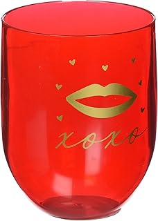 Amscan 350347 Glass Wine Plas Stemless Lips