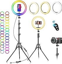 Ring Light with Tripod Stand & Phone Holder - 10 inch Selfie LED Ringlight Dimmable Desktop Lamp 40 Colors RGB Tall Circle Light for Camera Makeup Video YouTube Live Streaming Zoom Meeting