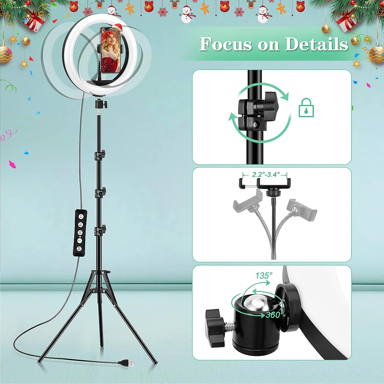 Ring Light with Tripod Stand & Phone Holder - 10 inch Selfie LED Ringlight Dimmable Desktop Lamp 40 Colors RGB Tall Circle Light for Camera Makeup Video YouTube Live Streaming Zoom Meeting-4