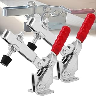 MINGZE 2pcs Toggle Clamp GH-12130, Vertical Quick-Release Hand Tool 227Kg / 500Lbs Quickly Holding Capacity Heavy Duty Antislip Red Clamps Toggle Galvanized Iron