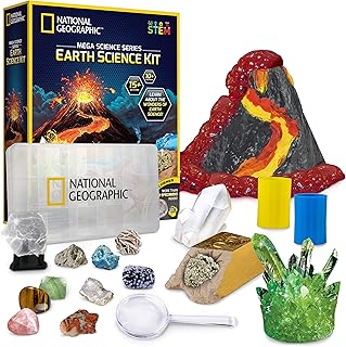 NATIONAL GEOGRAPHIC Earth Science Kit - Over 15 Science Experiments for Kids, Crystal Growing Kit, Volcano Science Kit, Dig Kits & Gemstones, STEM Project Toy for Boys and Girls