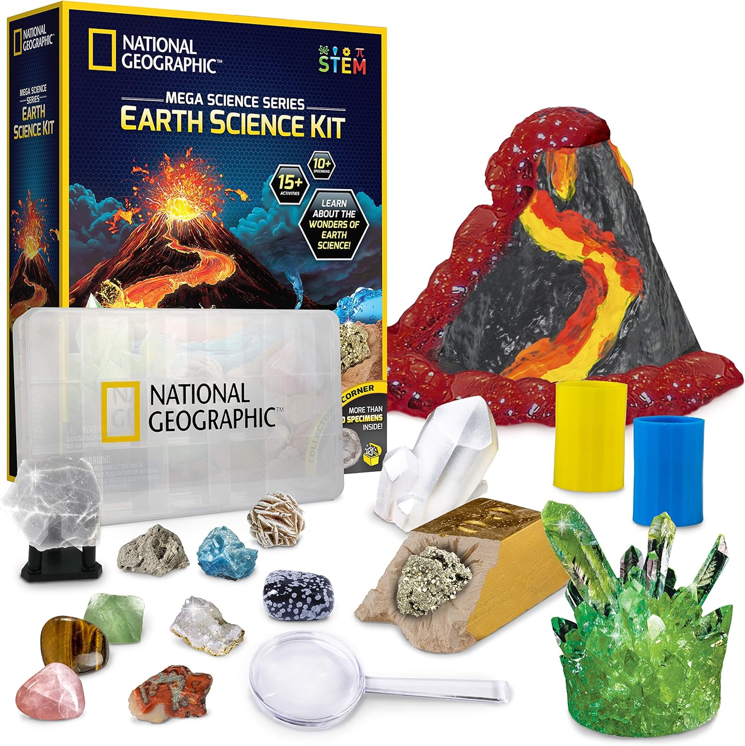 NATIONAL GEOGRAPHIC Earth Science Kit - Over 15 Science Experiments for Kids, Crystal Growing Kit, Volcano Science Kit, Dig Kits & Gemstones, STEM Project Toy for Boys and Girls-0