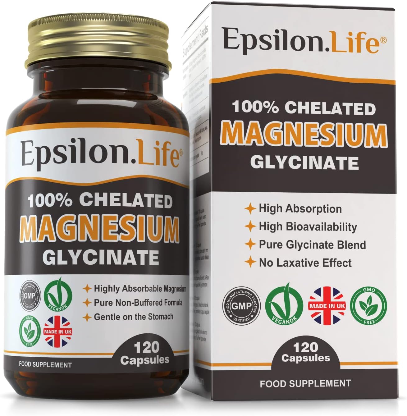 Epsilon Magnesium Glycinate Supplements - Chelated Magnesium Bisglycinate Supplement - 120 Easy to Take Vegan Capsules - 500mg Unbuffered Magnesium-Glycinate per Capsule - UK-Made-0