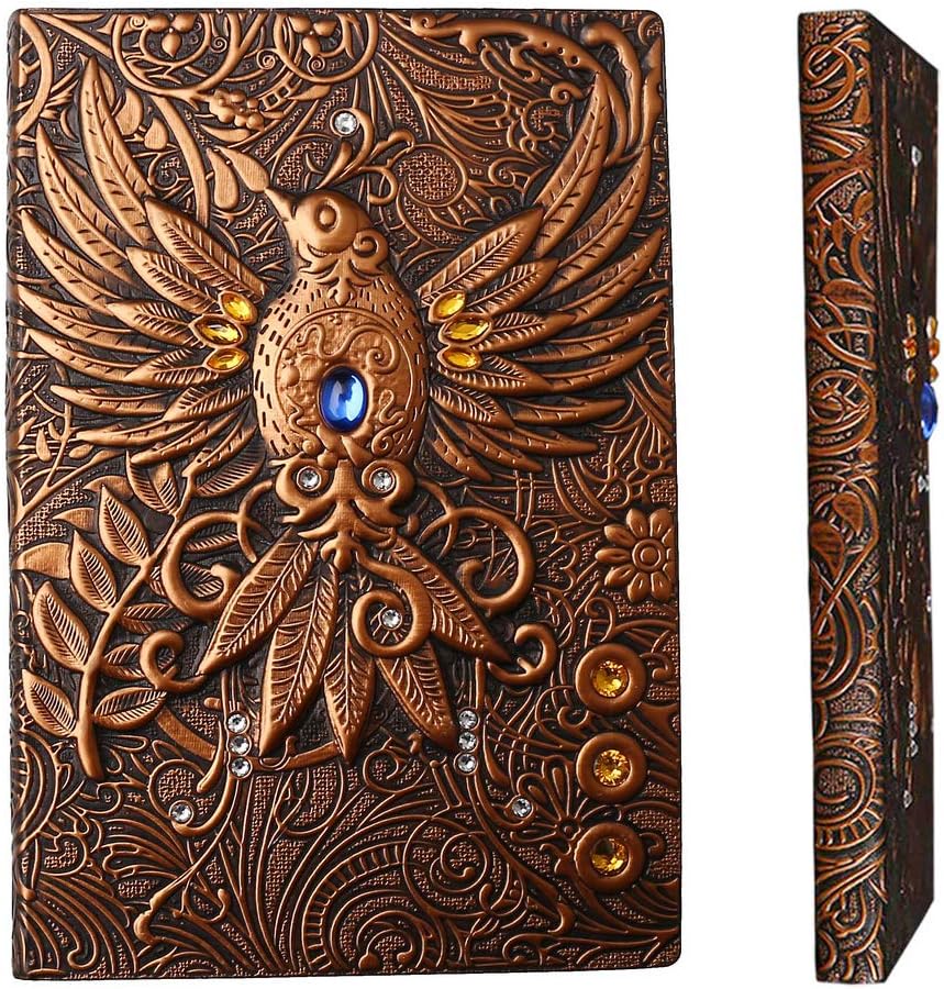 200 Pages A5 Vintage Leather Notebook, 3D Embossed Phoenix Notebook Travel Journal Notepad Copper Phoenix Notebook Diary Travel Journal for School Office Christmas Birthday Gifts-0