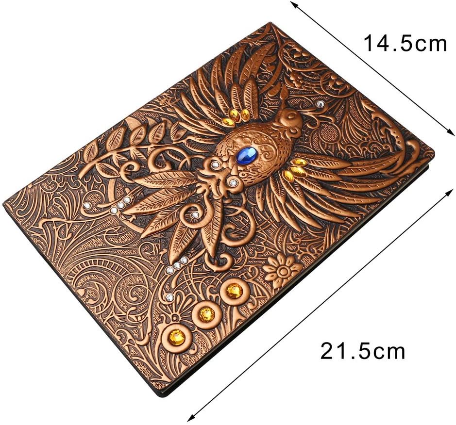 200 Pages A5 Vintage Leather Notebook, 3D Embossed Phoenix Notebook Travel Journal Notepad Copper Phoenix Notebook Diary Travel Journal for School Office Christmas Birthday Gifts-2