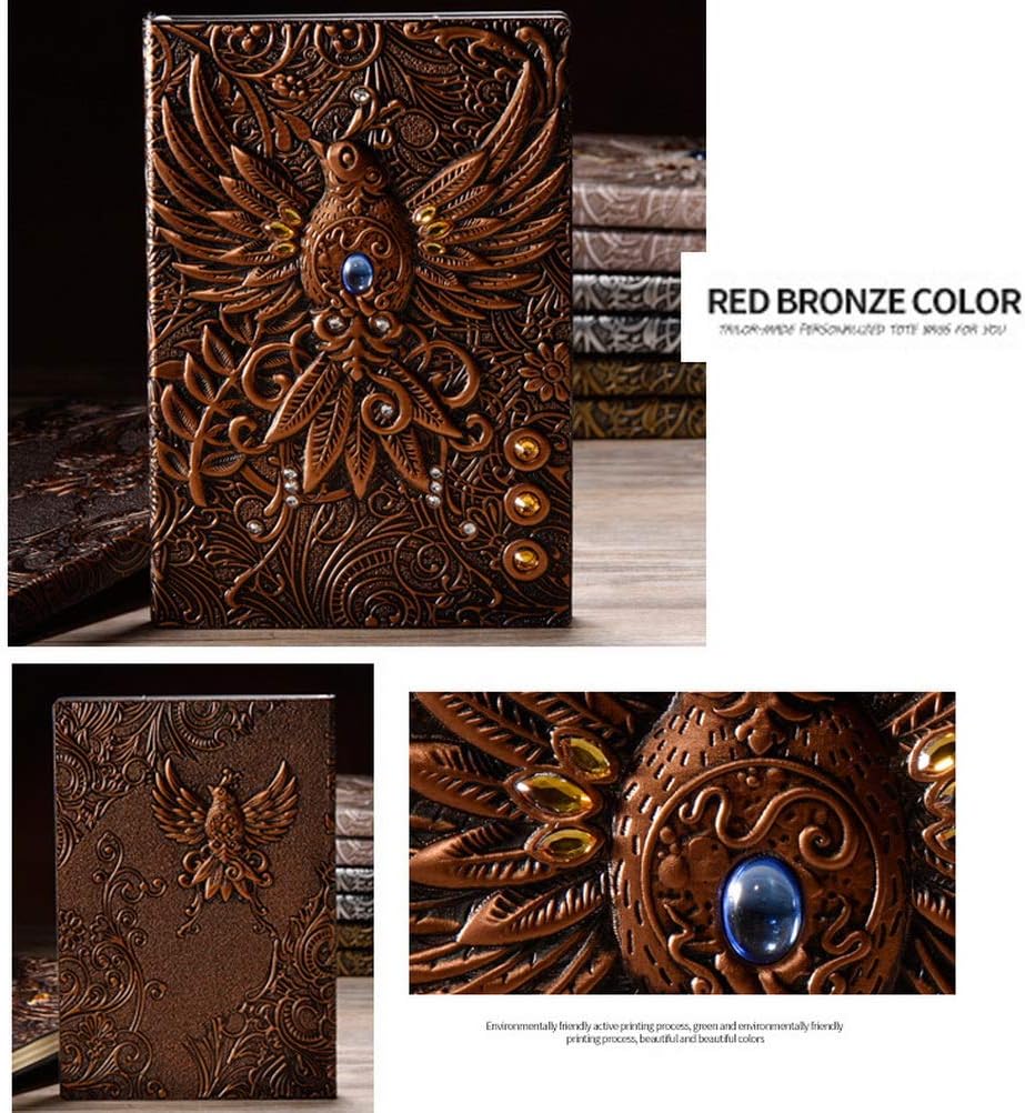 200 Pages A5 Vintage Leather Notebook, 3D Embossed Phoenix Notebook Travel Journal Notepad Copper Phoenix Notebook Diary Travel Journal for School Office Christmas Birthday Gifts-4