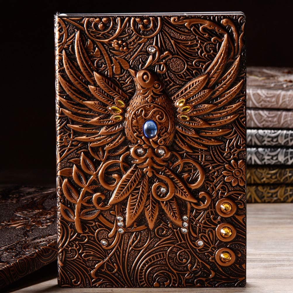 200 Pages A5 Vintage Leather Notebook, 3D Embossed Phoenix Notebook Travel Journal Notepad Copper Phoenix Notebook Diary Travel Journal for School Office Christmas Birthday Gifts-6