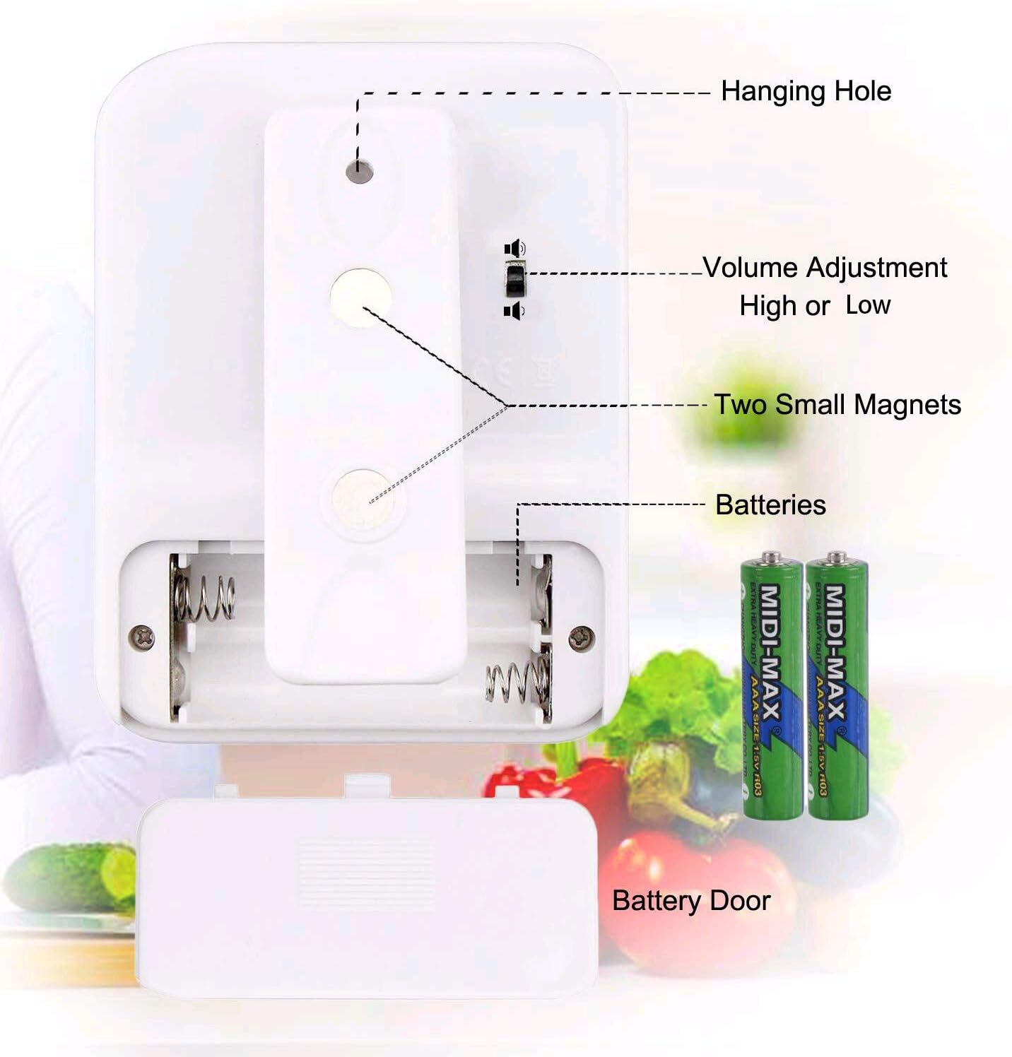 XREXS Digital Kitchen Timer, 3 Channels Magnetic Countdown Countup Timer, Large Display, Adjustable Volume Timers for Cooking with Magnetic Back, Stand, Lanyard (Battery Included)-3