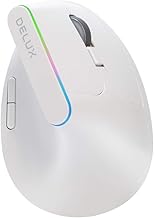 DeLUX Ergonomic Mouse Wireless, Vertical Mouse with 2.4G USB Receiver, 6 Buttons, 1600DPI, RGB Light, Ergo 57-degree Design for Carpal Tunnel, for PC/Laptop/Mac (M618C-White)