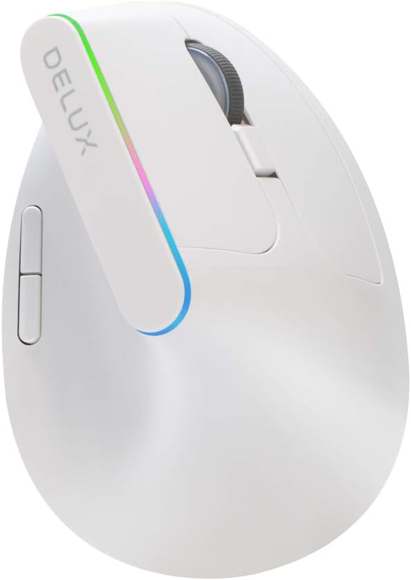 DeLUX Ergonomic Mouse Wireless, Vertical Mouse with 2.4G USB Receiver, 6 Buttons, 1600DPI, RGB Light, Ergo 57-degree Design for Carpal Tunnel, for PC/Laptop/Mac (M618C-White)-0