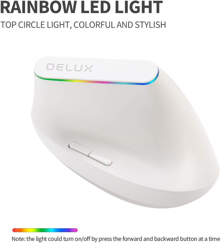 DeLUX Ergonomic Mouse Wireless, Vertical Mouse with 2.4G USB Receiver, 6 Buttons, 1600DPI, RGB Light, Ergo 57-degree Design for Carpal Tunnel, for PC/Laptop/Mac (M618C-White)-4