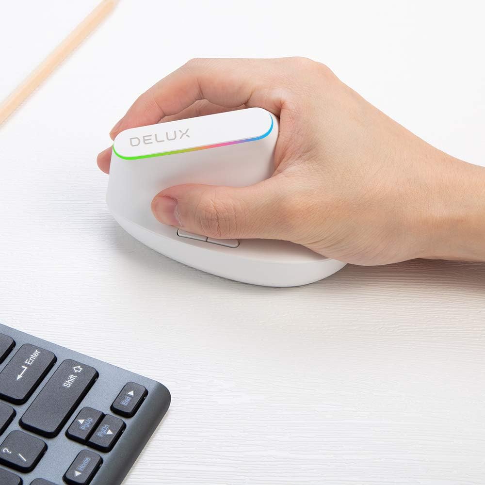 DeLUX Ergonomic Mouse Wireless, Vertical Mouse with 2.4G USB Receiver, 6 Buttons, 1600DPI, RGB Light, Ergo 57-degree Design for Carpal Tunnel, for PC/Laptop/Mac (M618C-White)-6