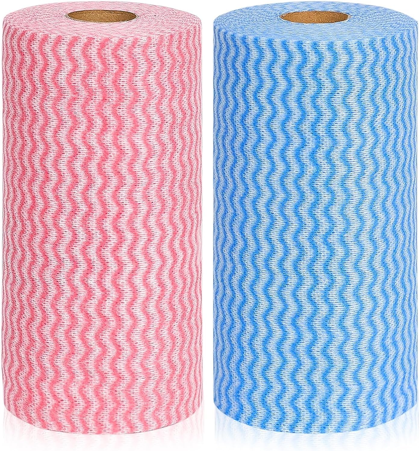 JEBBLAS J Cloths On a Roll Reusable Cleaning Cloth Dish Cloth Dish Towels All Purpose Cloths for Kitchen, Pack of 2 Roll, 200 Pcs Per Roll, Blue and Red-0