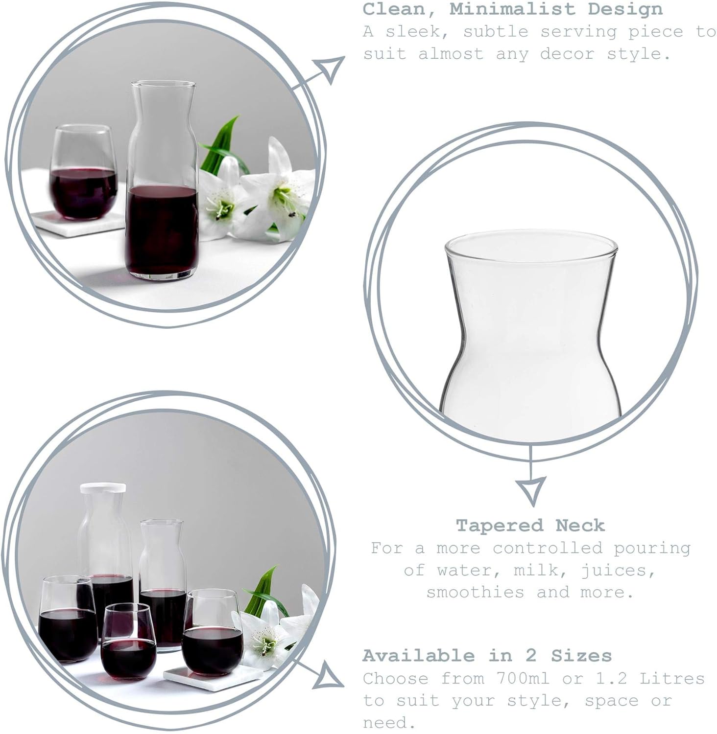 Argon Tableware 6x 700ml Glass Water Jug - 'Brocca' Range - Juice Carafe Decanter for Water, Wine, Iced Tea-1