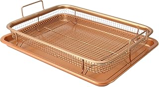 Maison & White Copper Crisping Basket & Baking Tray Set, Non-Stick, 2-Piece, 32cm x 22.5cm x 8cm, Dishwasher Safe, Kitchen Crisping Set