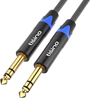 Tisino 6.35mm Jack TRS Cable, Nylon Braid Heavy Duty 6.35 mm 1/4" Stereo Jack Male to Male Balanced Audio Lead Cord - 1m