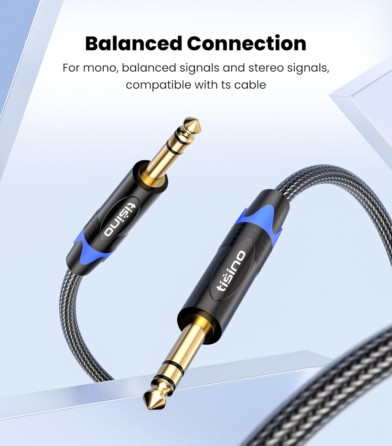 Tisino 6.35mm Jack TRS Cable, Nylon Braid Heavy Duty 6.35 mm 1/4" Stereo Jack Male to Male Balanced Audio Lead Cord - 1m-3