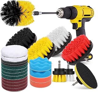 HIWARE 26-Piece Drill Brush Set for Cleaning - Power Scrubber Brush Pad Sponge Kit with Extend Attachment for Bathroom, Car, Grout, Carpet, Floor, Tub, Shower, Tile, Corners, Kitchen