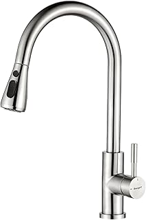 Ibergrif M22137 Kitchen Sink Taps Mixer with Pull Out Spray, High Arc with Dual Spray Mode, Single Handle Lever with UK Standard Fittings, Stainless Steel