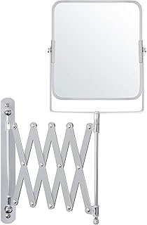 BELLE VOUS Chrome Wall Mounted Extendable 360° Swivel Mirror - 3X Magnification - 15.5 x 18.5cm/6.1 x 7.3 inches - Double Sided Rotating Stainless Steel Bathroom Vanity Mirror for Makeup and Shaving