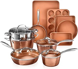 Gotham Steel 15 PC Hammered Pots and Pans Sets Non Stick, Induction Hob Pan Set + Pot Set with Bakeware, Non Toxic Cookware Set/Ceramic Cookware Set, Complete Kitchen Set - Oven & Dishwasher Safe