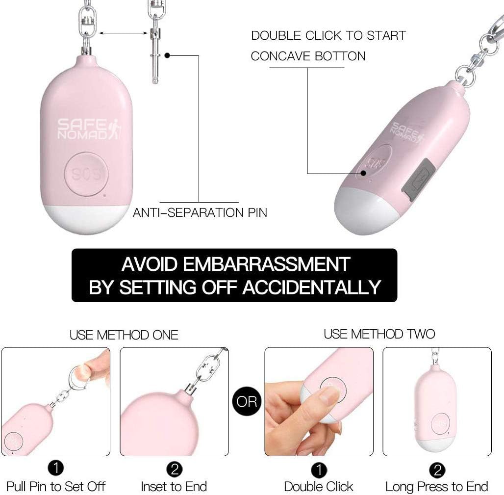 Safesound Personal Alarm for Women with LED Flashlight. Rechargeable, Waterproof, Pink, Small Police Approved Panic & Rape Alarm with Keyring for Students, Elderly, Girls & Kids-3