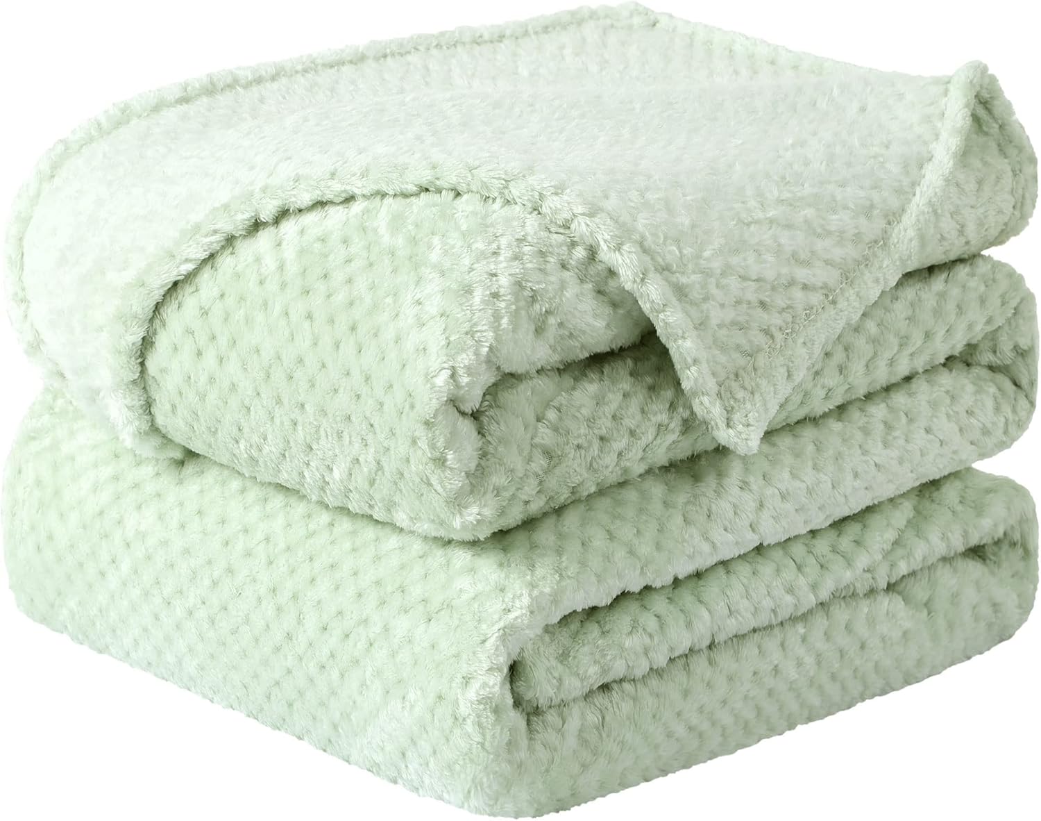 sourcing map Flannel Fleece Bed Blankets, Soft Warm Microfiber Blanket, Mesh Fuzzy Plush 330GSM Lightweight Decorative Solid Blankets for Bed Pale Green 130 x 150cm-0