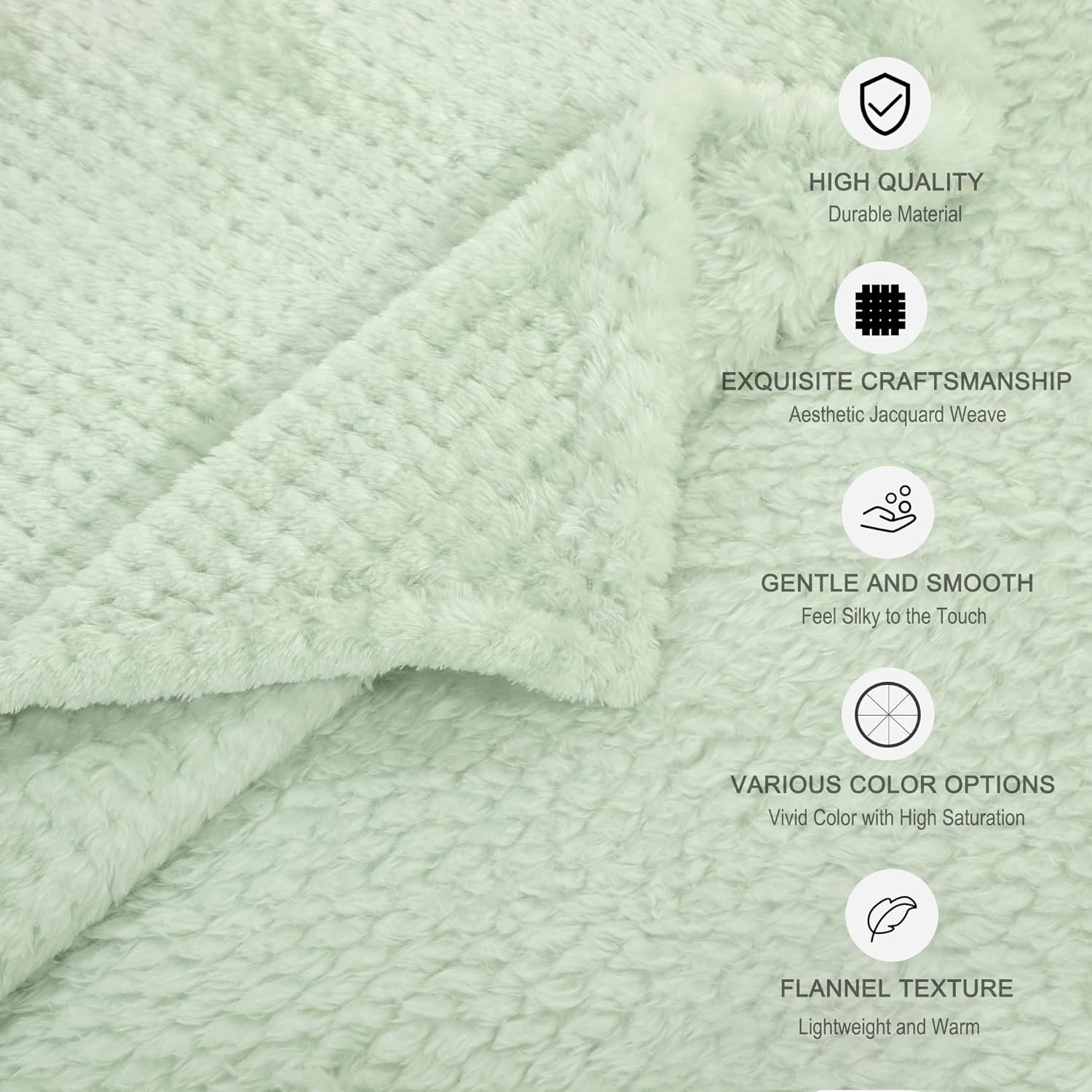 sourcing map Flannel Fleece Bed Blankets, Soft Warm Microfiber Blanket, Mesh Fuzzy Plush 330GSM Lightweight Decorative Solid Blankets for Bed Pale Green 130 x 150cm-5