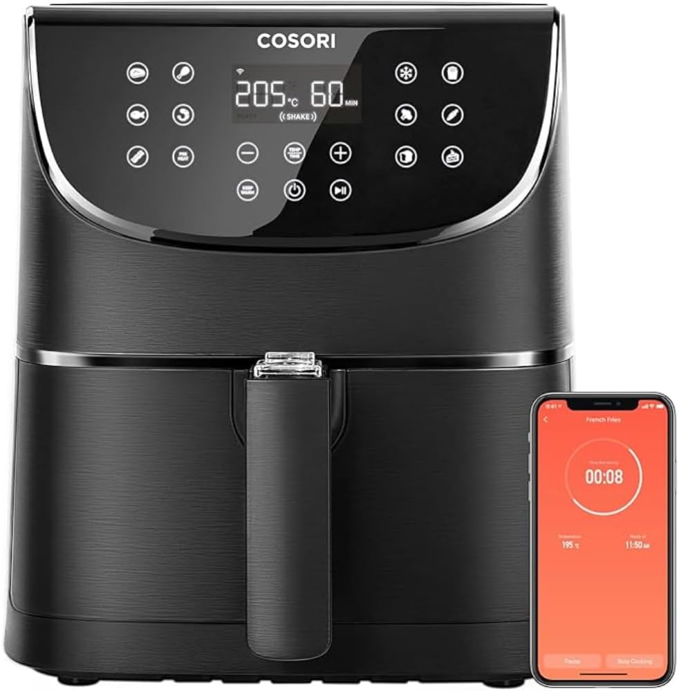 COSORI 5.5L Smart Air Fryer Oven, 200 Recipes(Cookbook & Online), APP Control, Square & Removable Basket, 13 Cooking Functions, Roast, Bake, Reheat, Dishwasher Safe, Black-0