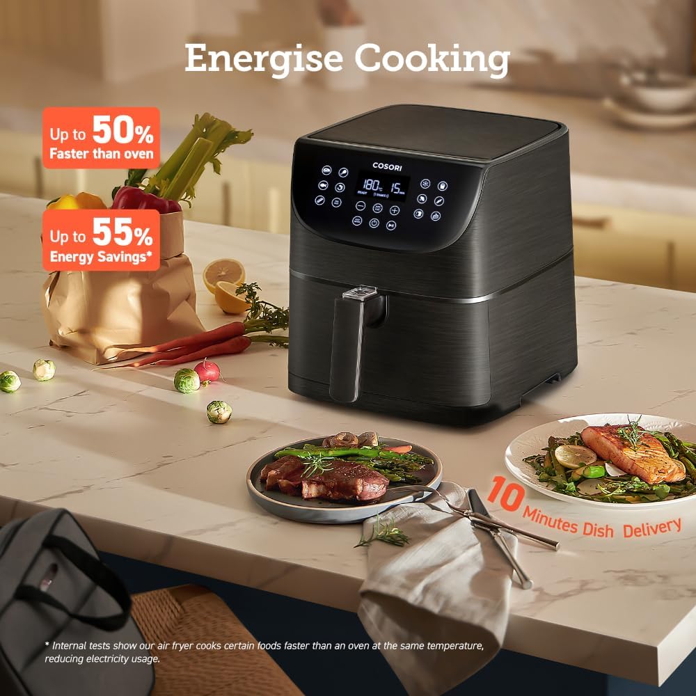 COSORI 5.5L Smart Air Fryer Oven, 200 Recipes(Cookbook & Online), APP Control, Square & Removable Basket, 13 Cooking Functions, Roast, Bake, Reheat, Dishwasher Safe, Black-1