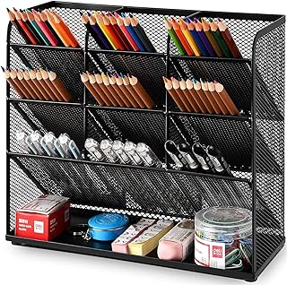 Marbrasse Mesh Desk Organiser,Multi-Functional Pen Holder,Desktop Stationary Organiser, Pen Storage Rack for School Home Office Supplies (Mesh Pen Holder Black)