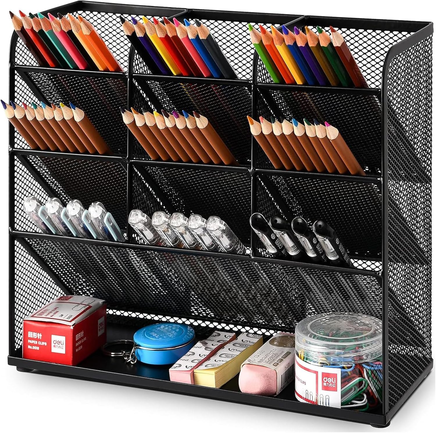 Marbrasse Mesh Desk Organiser,Multi-Functional Pen Holder,Desktop Stationary Organiser, Pen Storage Rack for School Home Office Supplies (Mesh Pen Holder Black)-0