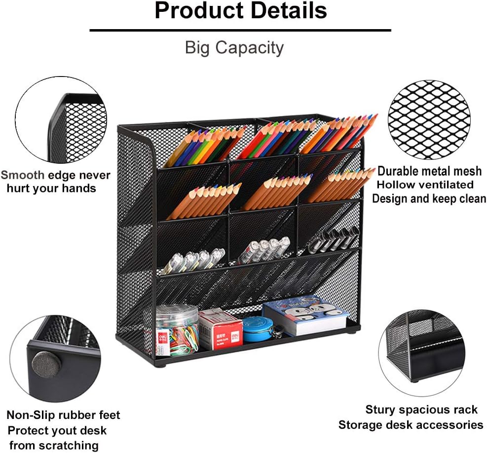 Marbrasse Mesh Desk Organiser,Multi-Functional Pen Holder,Desktop Stationary Organiser, Pen Storage Rack for School Home Office Supplies (Mesh Pen Holder Black)-1