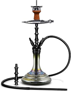 Hookah Set Luxury Modern Glass Hookah with Washable Silicone Hookah Hose Clay Hookah Bowl Screen Charcoal Holder Stylish Coal Tongs Detachable Middle Stem 4 Hose Adapters Easy Set Up Big Cloud