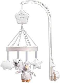 Nuby Penguin Musical Cot Mobile for Babies – Spinning Baby Mobile with Adjustable Arm to Fit Most Cots | Calming Lullabies | Plush Toys