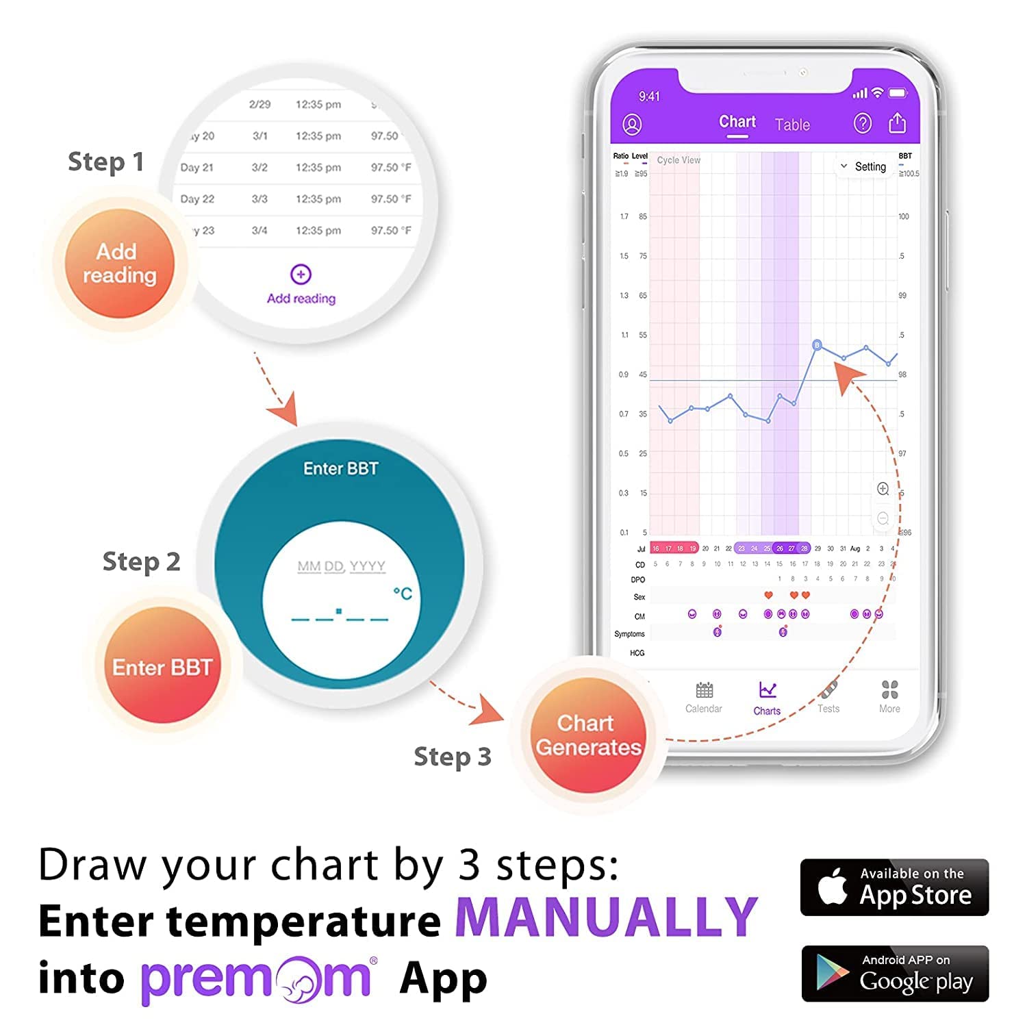 Digital Basal Thermometer Ovulation with Backlight LCD Display, Premom APP(NOT Bluetooth), 1/100th Degree High Precision, Memory Recall, Ovulation Tracking, Charting & Natural Family Planning, Purple-3