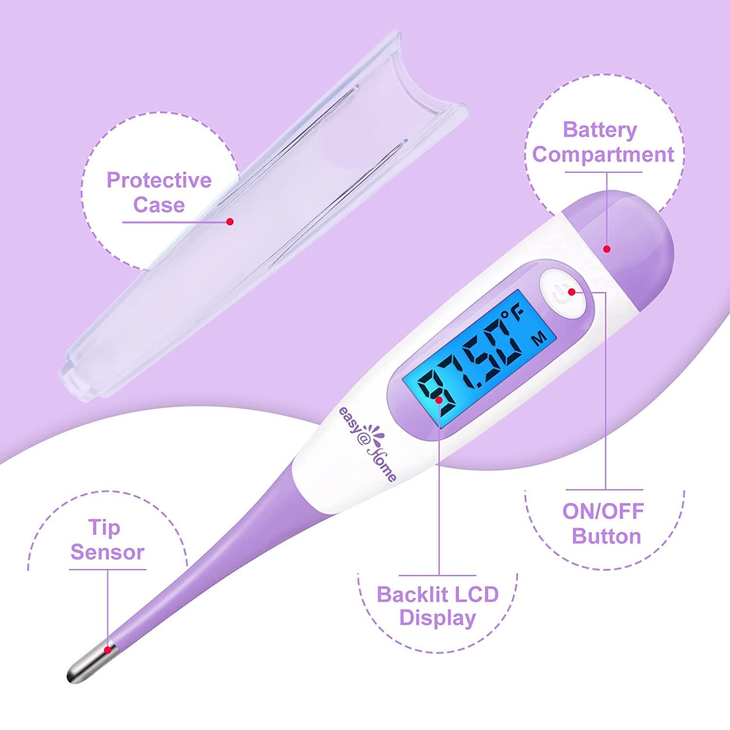 Digital Basal Thermometer Ovulation with Backlight LCD Display, Premom APP(NOT Bluetooth), 1/100th Degree High Precision, Memory Recall, Ovulation Tracking, Charting & Natural Family Planning, Purple-6