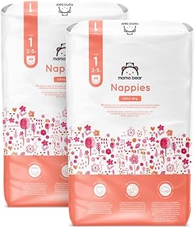 Amazon Brand - Mama Bear Ultra Dry Nappies, Size 1 (2-5 kg), 96 Count (2 Packs of 48), White, Monthly Pack