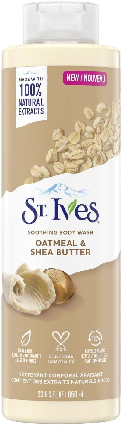 St. Ives Soothing Body Wash (650ml) Moisturising Cleanser Oatmeal & Shea Butter Made with Plant-Based Cleansers & 100% Natural Extracts 16 oz Shower Gel-0