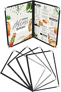 BELLE VOUS Double Fold A4 Menu Covers (5 Pack) - 2 Fold Double View American Style Menu Holders - Black Foldable Clear Menu Covers with Corner Protectors - For Restaurants, Bars, Cafes, Food & Drink