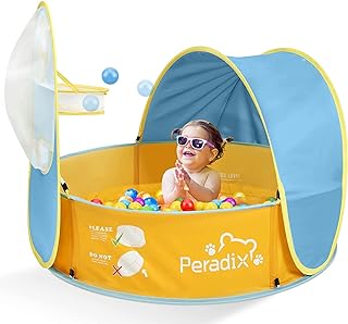 Peradix Ball Pit Play Tent/Paddling Pool 2 In 1 - Pop Up Play Tent With Sunshade And Basketball Hoop Toys For Kids/Baby -Available in all seasons