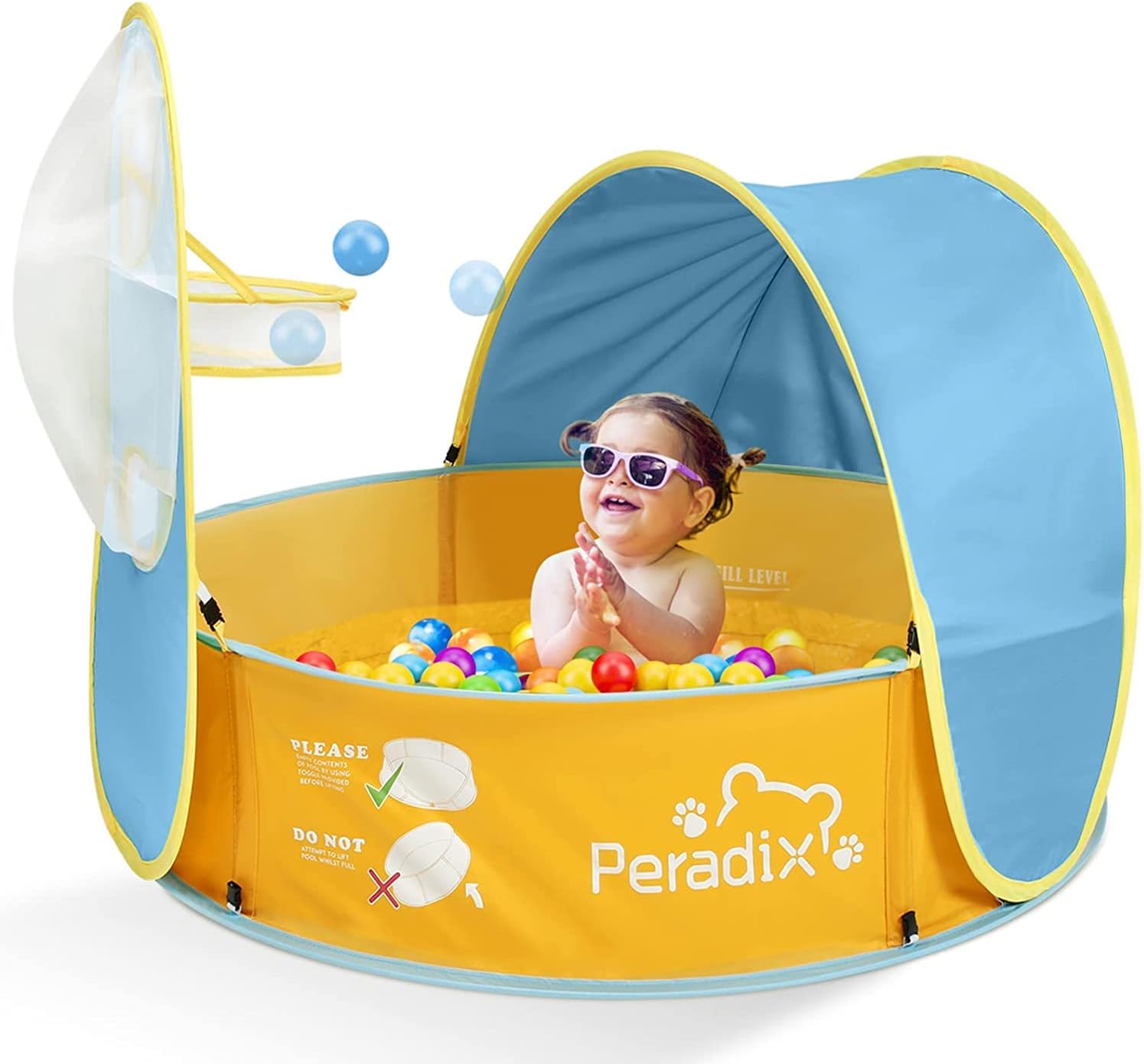 Peradix Ball Pit Play Tent/Paddling Pool 2 In 1 - Pop Up Play Tent With Sunshade And Basketball Hoop Toys For Kids/Baby -Available in all seasons-0