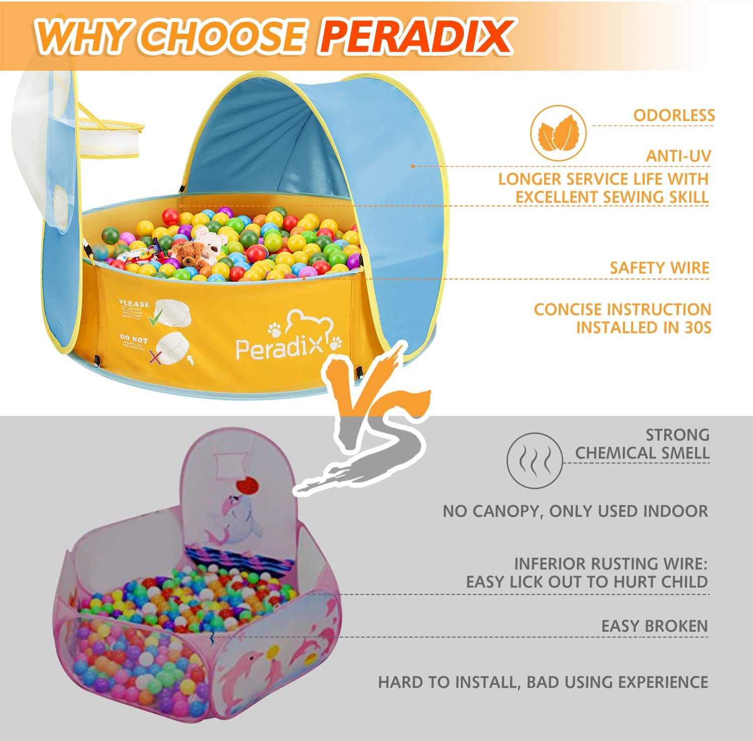 Peradix Ball Pit Play Tent/Paddling Pool 2 In 1 - Pop Up Play Tent With Sunshade And Basketball Hoop Toys For Kids/Baby -Available in all seasons-2