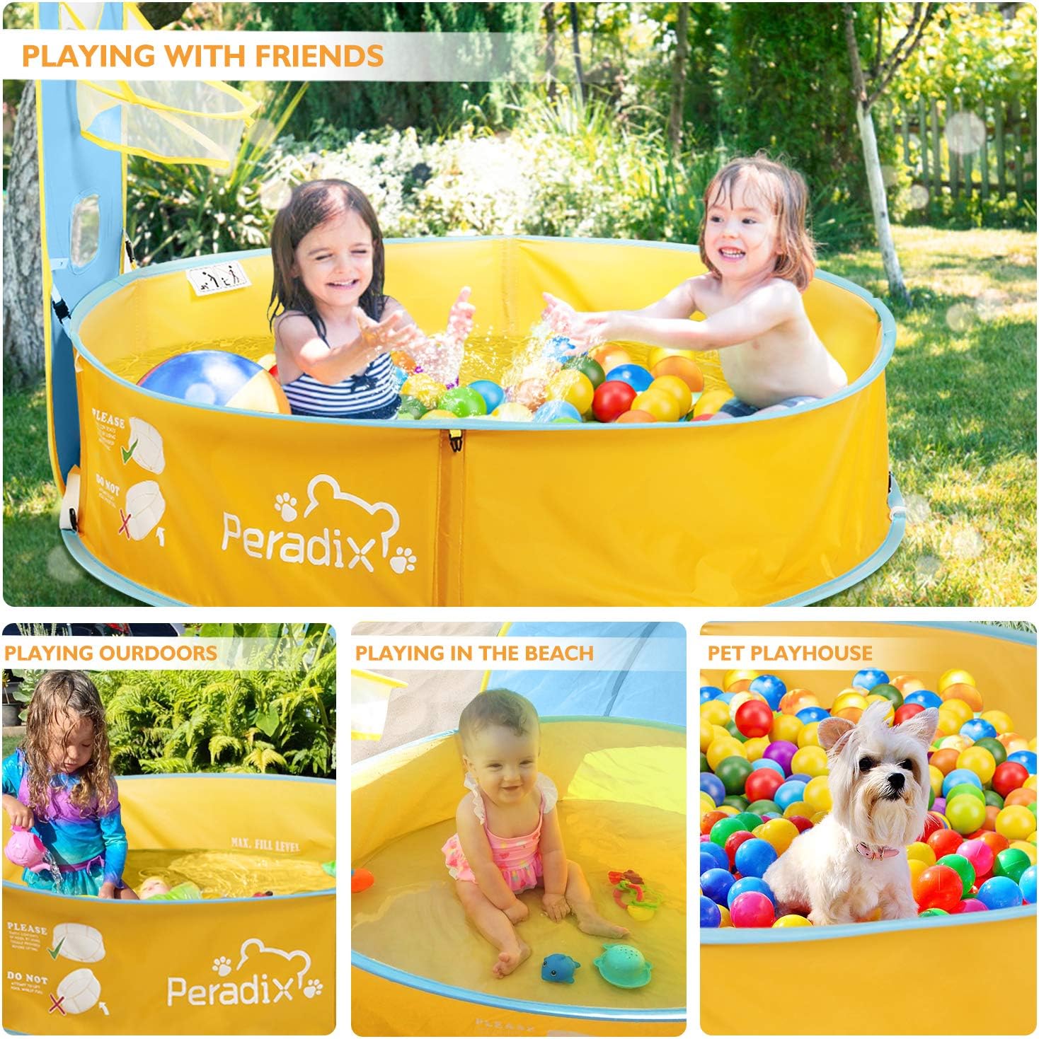 Peradix Ball Pit Play Tent/Paddling Pool 2 In 1 - Pop Up Play Tent With Sunshade And Basketball Hoop Toys For Kids/Baby -Available in all seasons-5