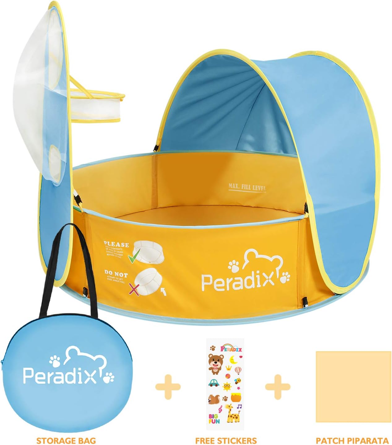 Peradix Ball Pit Play Tent/Paddling Pool 2 In 1 - Pop Up Play Tent With Sunshade And Basketball Hoop Toys For Kids/Baby -Available in all seasons-8