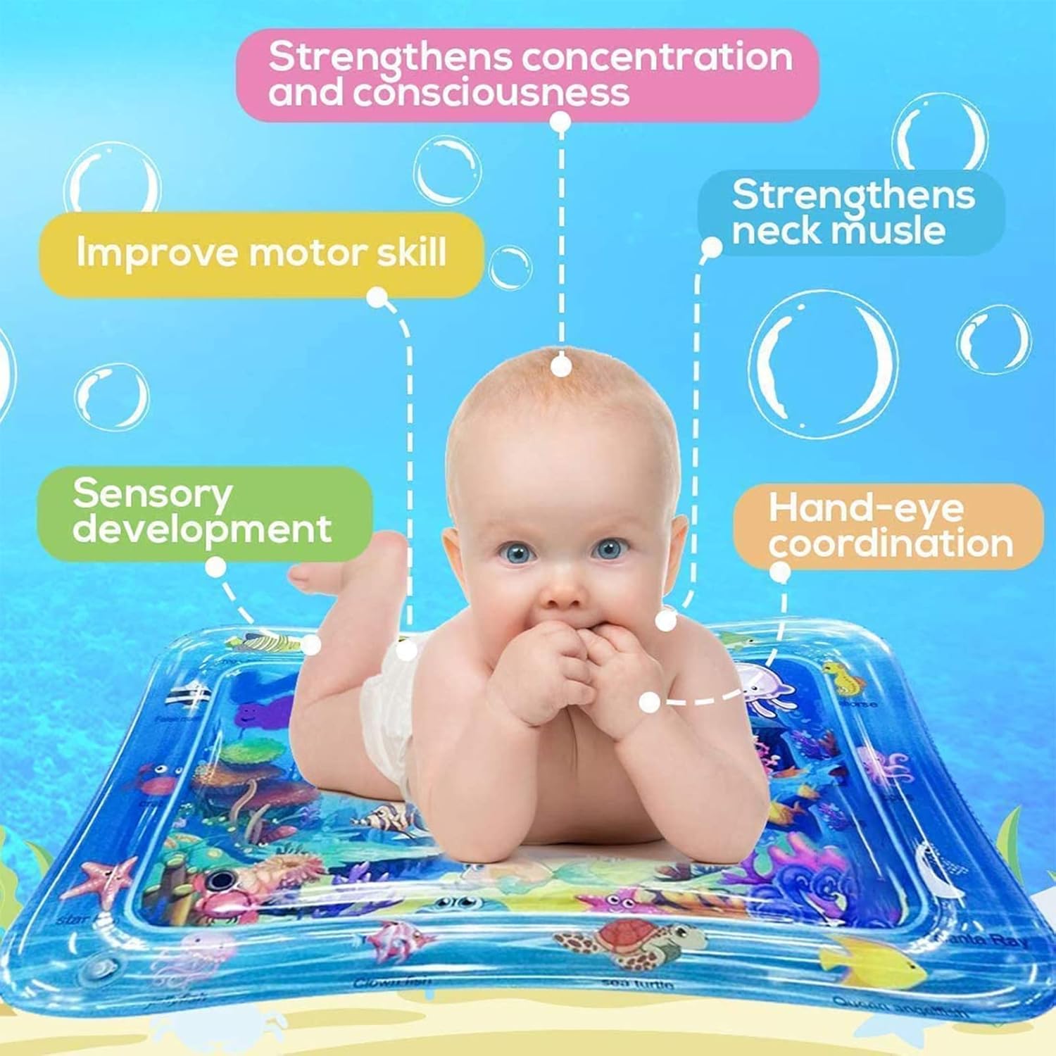 Wendergo Tummy Time Mat Inflatable Water Mat Baby Playmat Sensory Toy Early Development Activity Pad for Infants & Toddlers 3 6 9 Months Newborn Girls Boys-1