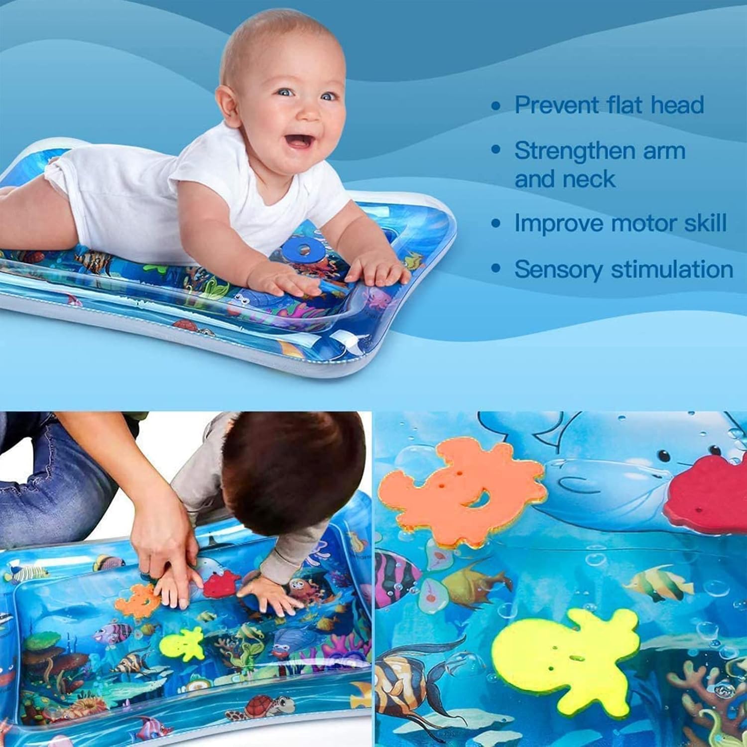 Wendergo Tummy Time Mat Inflatable Water Mat Baby Playmat Sensory Toy Early Development Activity Pad for Infants & Toddlers 3 6 9 Months Newborn Girls Boys-6