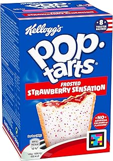 Kellogg's Pop-Tarts Frosted Strawberry Sensation Toaster Pastries Box, 8 x 48g