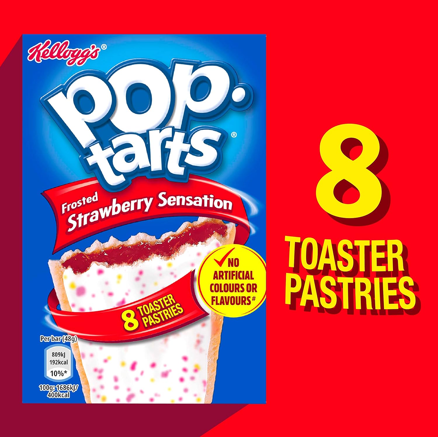 Kellogg's Pop-Tarts Frosted Strawberry Sensation Toaster Pastries Box, 8 x 48g-1