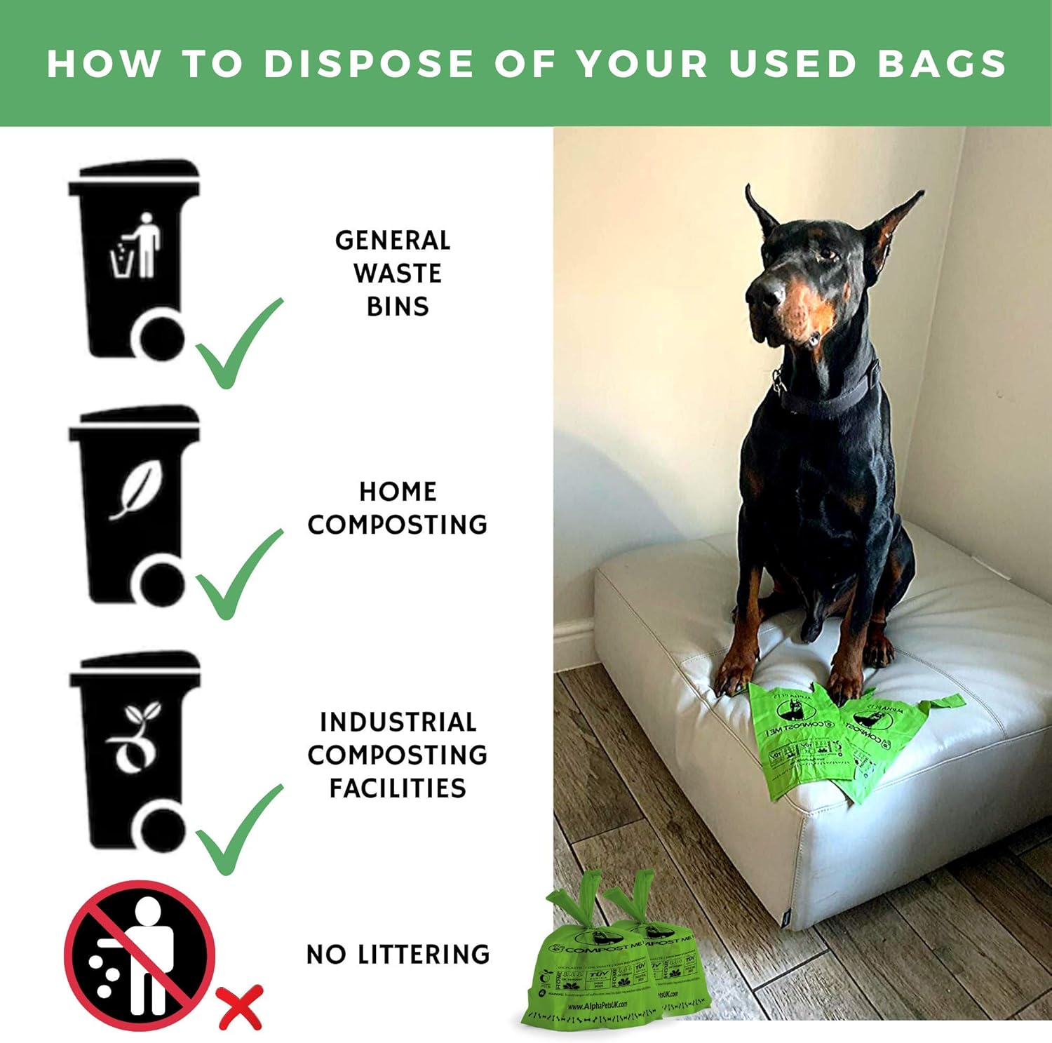 Alpha Pets Compostable Dog Poo Bags With Easy-Tie Handles - 320 Medium-Large Biodegradable Cornstarch Pet Waste Bags - 3 Month Supply With Dispenser Box-5